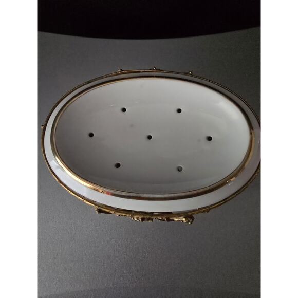 Vintage Globe 24K Gold Plated Filigree Ornate Cherub Porcelain - Picture 5 of 6